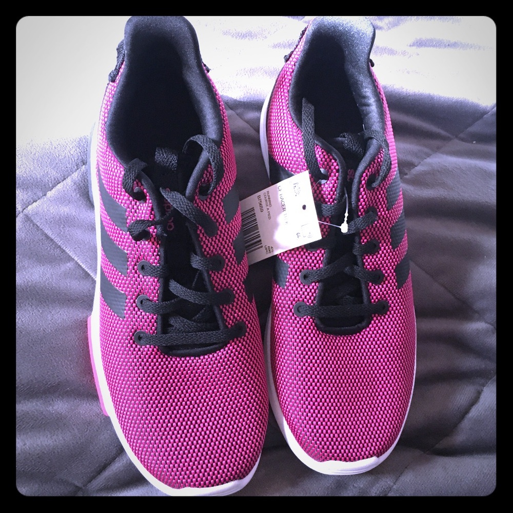 Adidas pink, black and white cloud foam sneakers